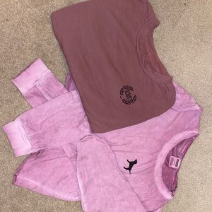 2 long sleeve shirts from PINK- one burgundy, one light pink/purple